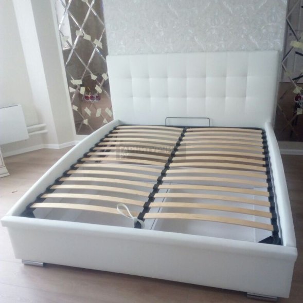 Кровать Луиза  кожаная с подъемным механизмом, светлая, 160х200