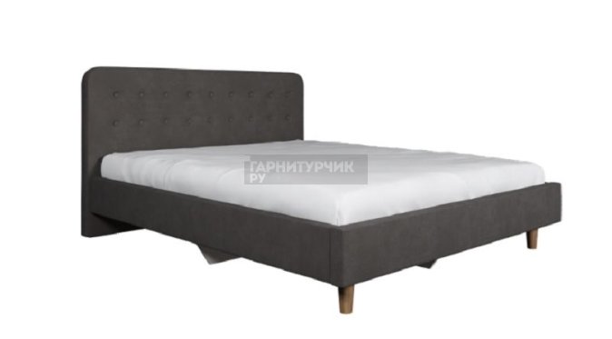 Кровать Легато  со стяжкой пуговицы, серая, велюр, 160х200