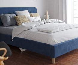 Кровать Легато  со стяжкой пуговицы, синяя, велюр, 140х200