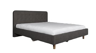 Кровать Легато  со стяжкой пуговицы, серая, велюр, 140х200